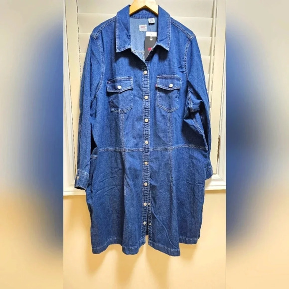 Levi's Jeans Denim Shirt  Long Jacket Cotton Washed Blue Lightweight Size 4X - Picture 1 of 11